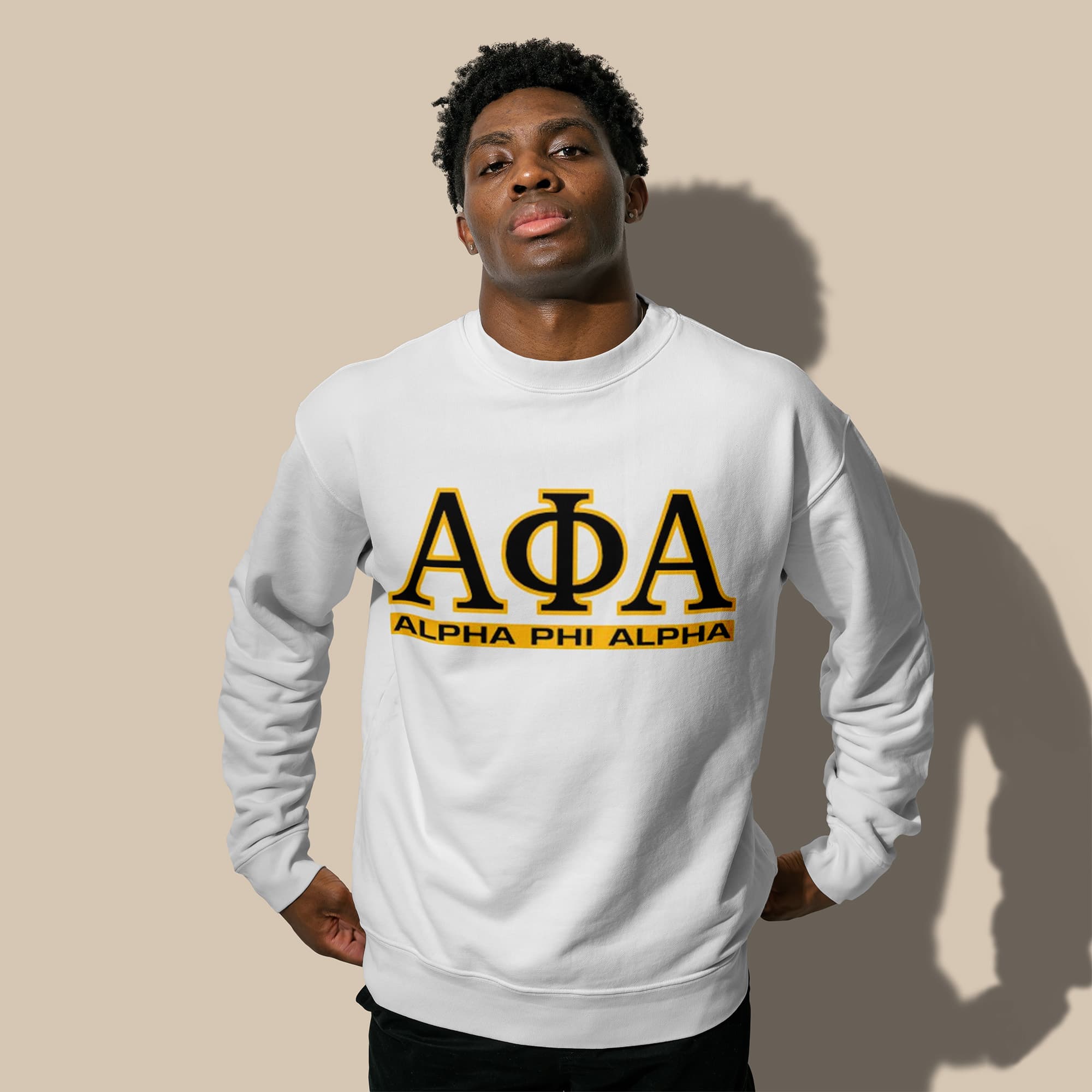 Alpha Phi Alpha custom sweatshirt on model