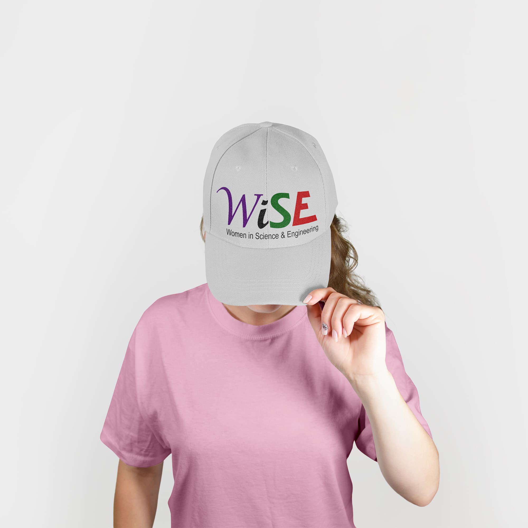 WISE custom snapback hat on model
